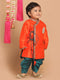 Vastramay SISHU Boys Orange Embroidered Angrakha Mirror Work Kurta With Dhoti Pants